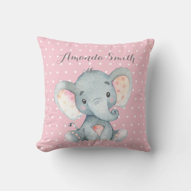 Girl Elephant Baby Pink and Gray Cushion (Front)
