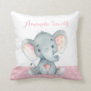 Girl Elephant Baby Pink Cushion