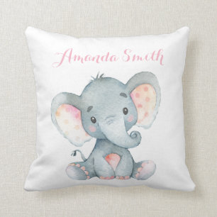 Girl Elephant Baby Pink Cushion