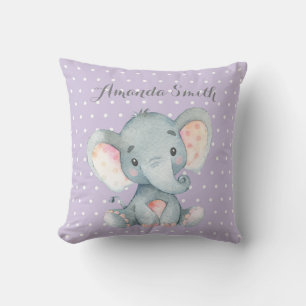 Girl Elephant Baby Purple and Grey Cushion