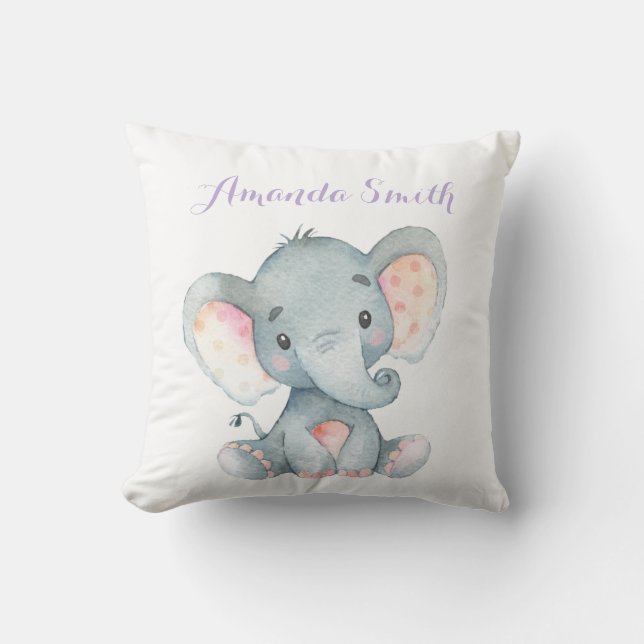 Girl Elephant Baby Purple Cushion (Front)