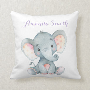 Girl Elephant Baby Purple Cushion
