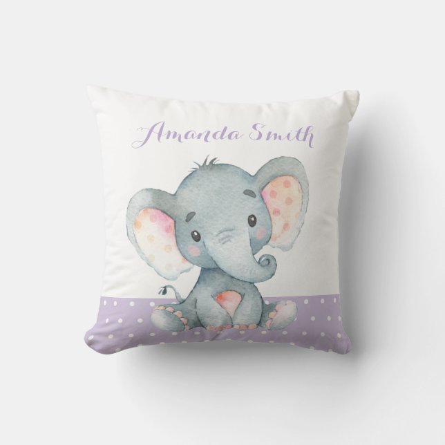 Girl Elephant Baby Purple Cushion (Front)