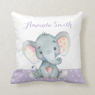 Girl Elephant Baby Purple Cushion