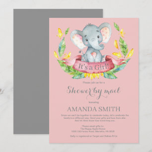 Girl Elephant Baby Shower by Mail Invitation