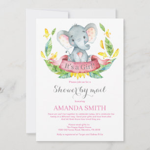 Girl Elephant Baby Shower by Mail Invitation