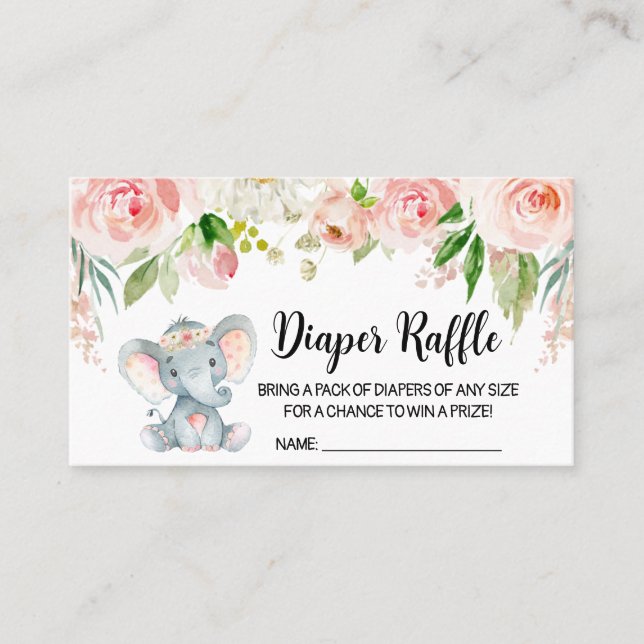 Girl Elephant Baby Shower Diaper Raffle  Business Card (Front)