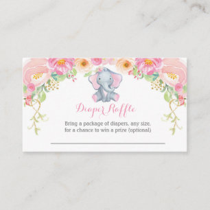 Girl Elephant Baby Shower Diaper Raffle Card