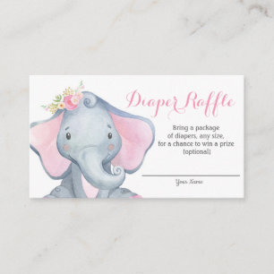 Girl Elephant Baby Shower Diaper Raffle Card