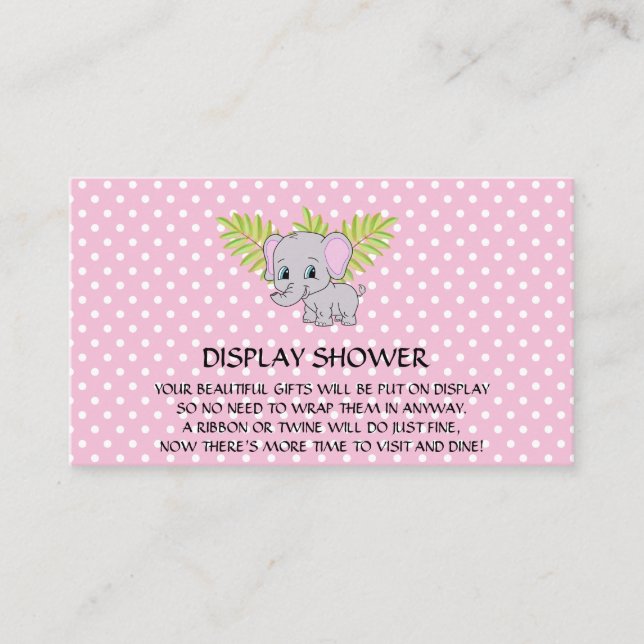 Girl Elephant Baby Shower Display Shower Pink Enclosure Card (Front)