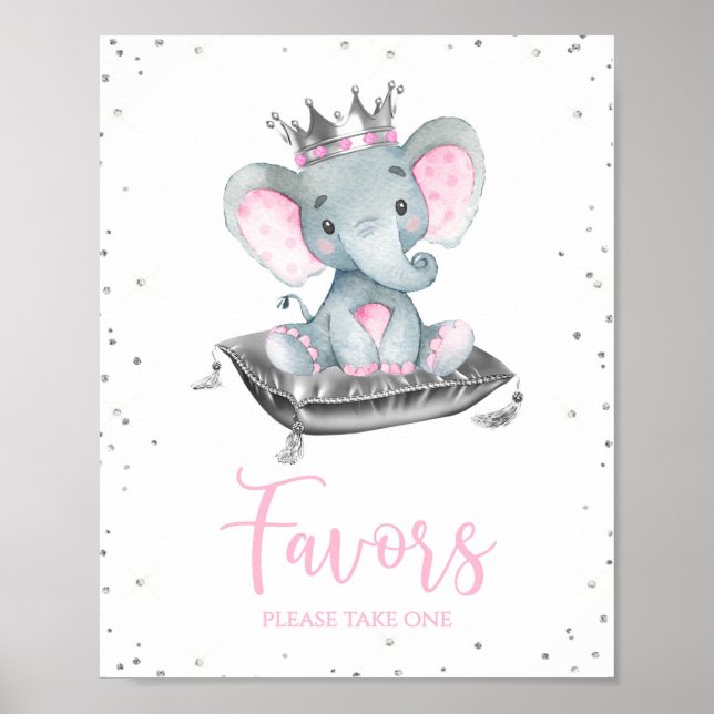 Girl Elephant Baby Shower Favour Table Signs (Front)