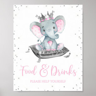 Girl Elephant Baby Shower Food Table Signs