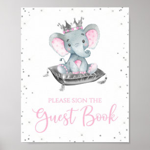 Girl Elephant Baby Shower Guest Book Table Sign