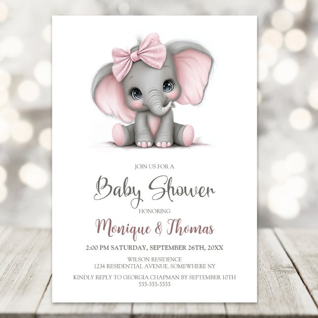 Girl Elephant Baby Shower Invitation (Creator Uploaded)