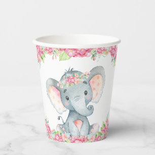 Girl Elephant Baby Shower Paper Cups