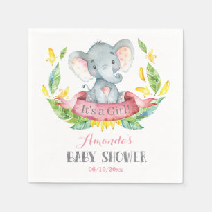 Girl Elephant Baby Shower Pink and Gray Napkins