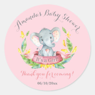 Girl Elephant Baby Shower Pink Thank You Favour Classic Round Sticker