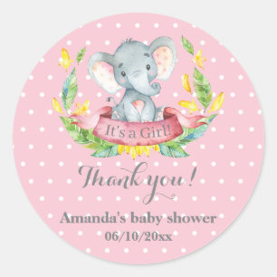 Girl Elephant Baby Shower Pink Thank You Favour Classic Round Sticker