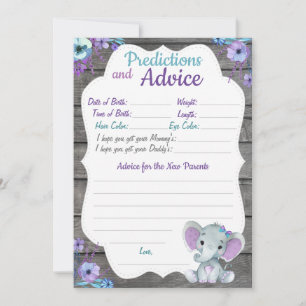 Girl Elephant Baby Shower Prediction Advice card