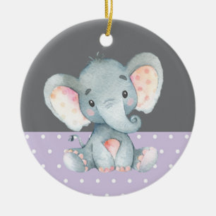 Girl Elephant Baby Shower Purple Ceramic Ornament