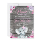 Girl Elephant Baby Shower, rustic, pink purple