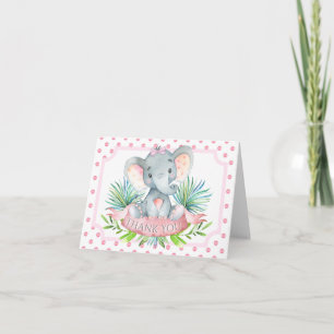 Girl Elephant Baby Shower Thank You Cards