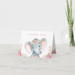 Girl Elephant Baby Shower Thank You Note Card