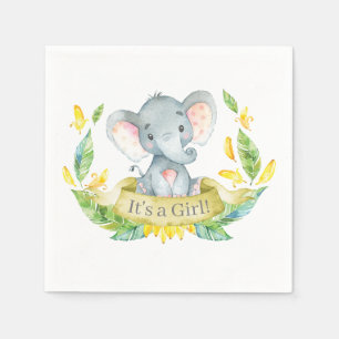Girl Elephant Baby Shower Yellow Napkins