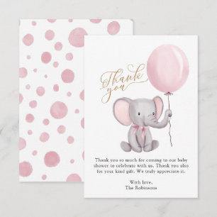 Girl Elephant Balloons Baby Shower Thank You Card