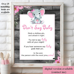 Girl Elephant Don't Say Baby Girl Shower Game 