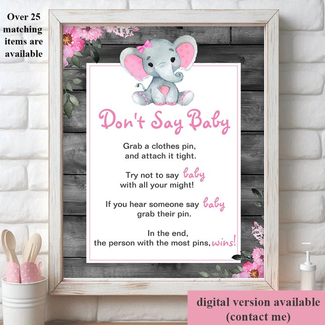 Girl Elephant Don't Say Baby Girl Shower Game  (Creator Uploaded)
