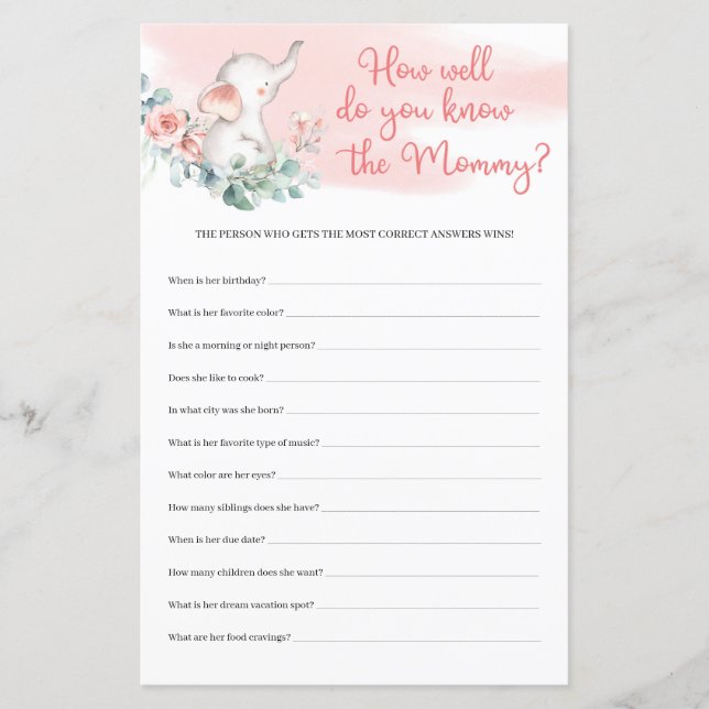 Girl Elephant How Well Do You Know The Mummy game (Front)