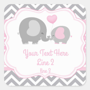 Girl Elephant pink grey Label Sticker