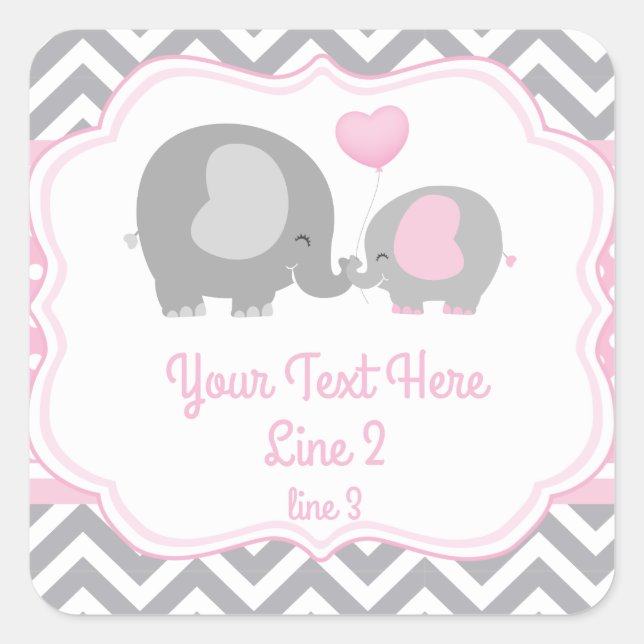 Girl Elephant pink grey Label Sticker (Front)