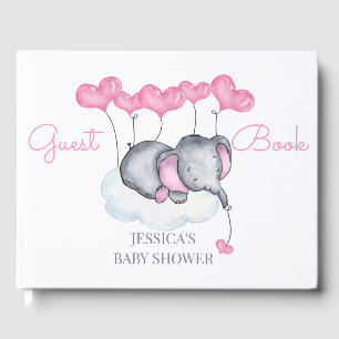 Girl Elephant White and Pink Baby Shower Guest Book