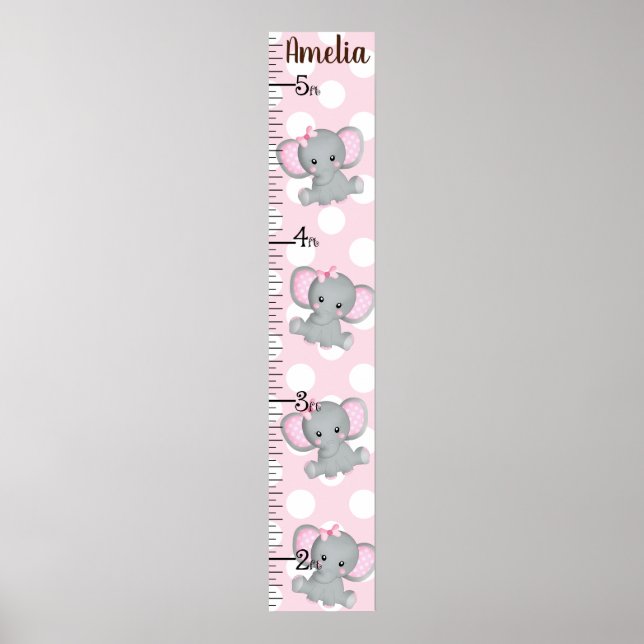 Girl Elephants Growth Chart Any Colour Background! (Front)