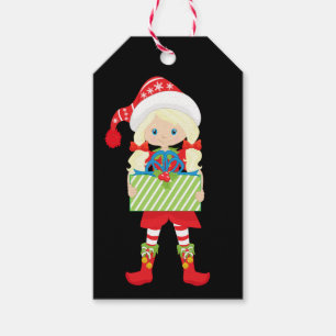 Girl Elf/Blonde/in Red with Christmas Gift Tags
