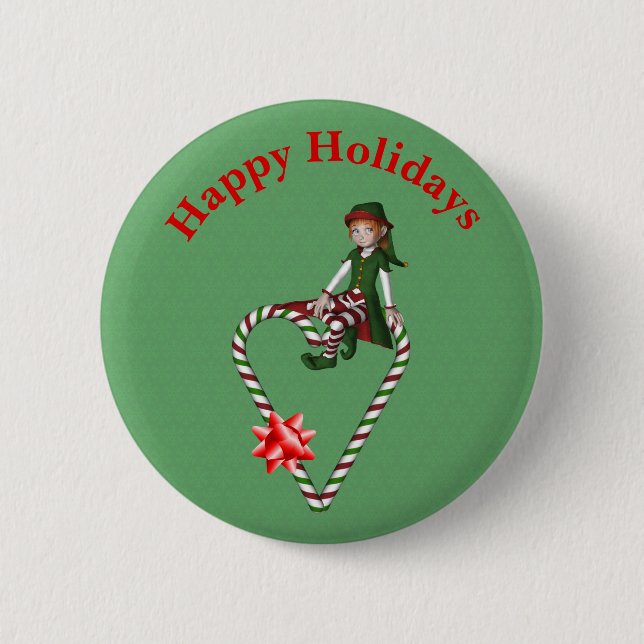 Girl Elf Candy Cane Heart Christmas Holiday  6 Cm Round Badge (Front)