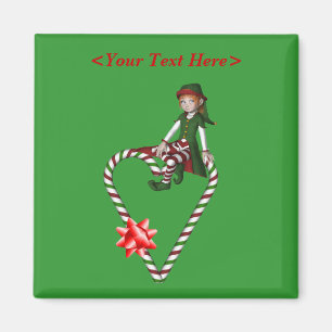 Girl Elf Candy Cane Heart Christmas Holiday Magnet