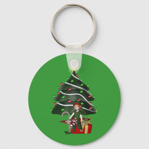 Girl Elf Christmas Tree Holiday Keychain