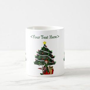 Girl Elf Christmas Tree Personalised Holiday Coffee Mug