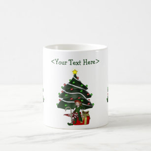 Girl Elf Christmas Tree Personalised Holiday Mug