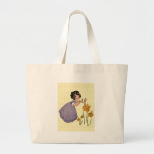 Girl Elf Fairy Daffodil Antique Easter Large Tote Bag