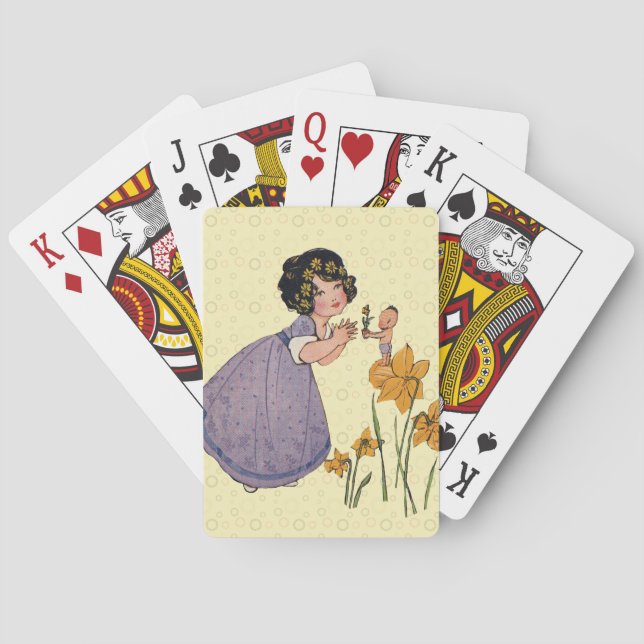 Girl Elf Fairy Daffodil Antique Easter Playing Cards (Back)