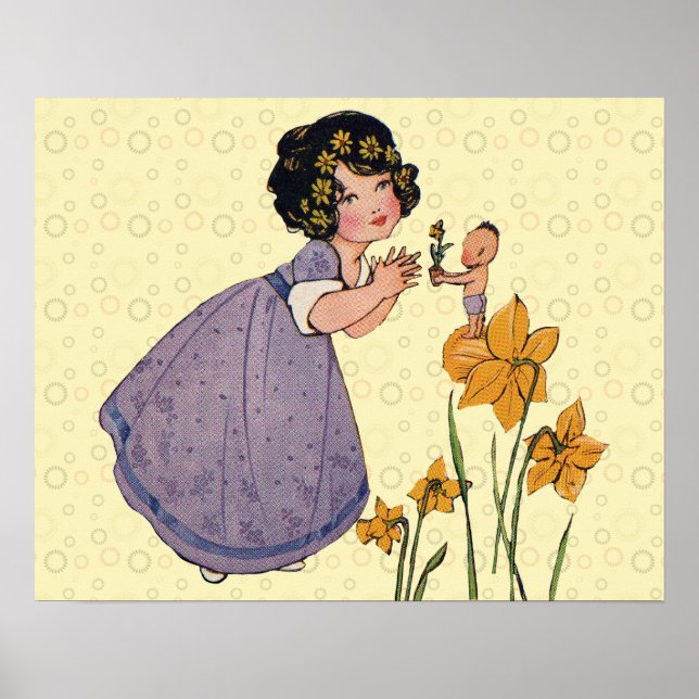Girl Elf Fairy Daffodil Antique Easter Poster (Front)