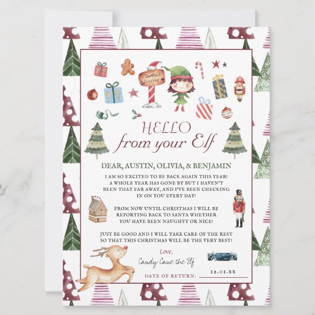 Girl Elf | Kids Christmas Elf Hello Letter (Front)