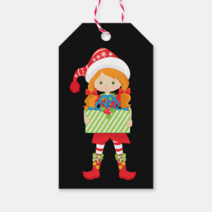 Girl Elf/Redhead/in Red with Christmas Gift Tags