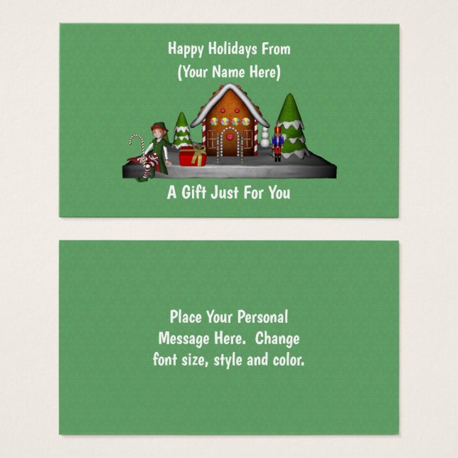 Girl Elf Scene Christmas Holiday Gift Card Tag (Front & Back)