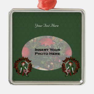 Girl Elf Wreath Holiday Photo Ornament