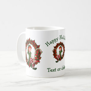 Girl Elf Wreath Personalised Christmas Holiday  Coffee Mug